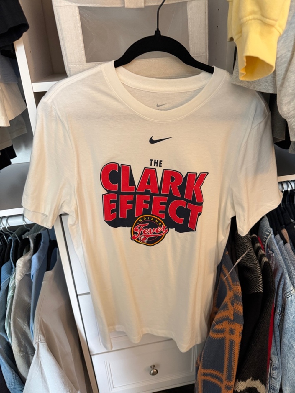 Nike White Graphic Tee with Red and Black Team-Style Print